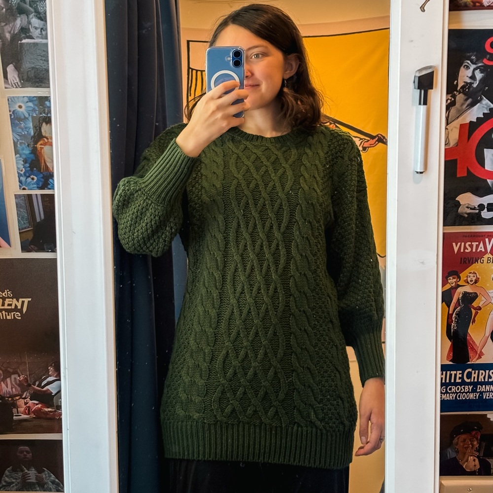 Hand Knitted Green Cable Knit Sweater